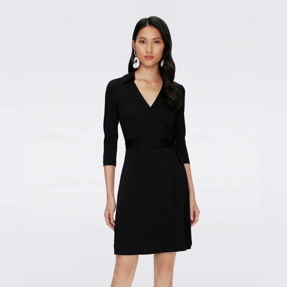 Diane Von Furstenberg Jeanne Wrap Black Long Sleeve Dress Size 10 Medium $318